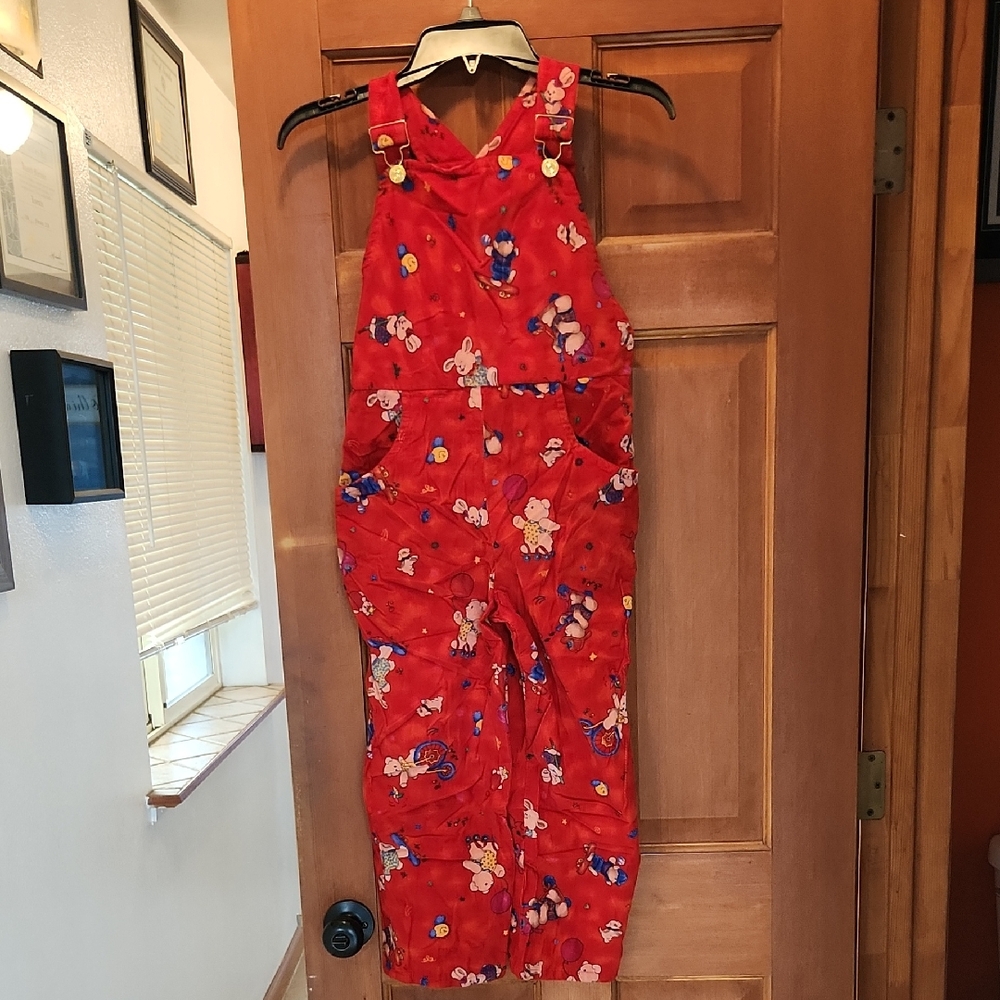 Vintage Corduroy Cartoon Bear Print Overalls